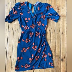 All in Favor Floral Mini Wrap Dress, Teal and Orange, size small
